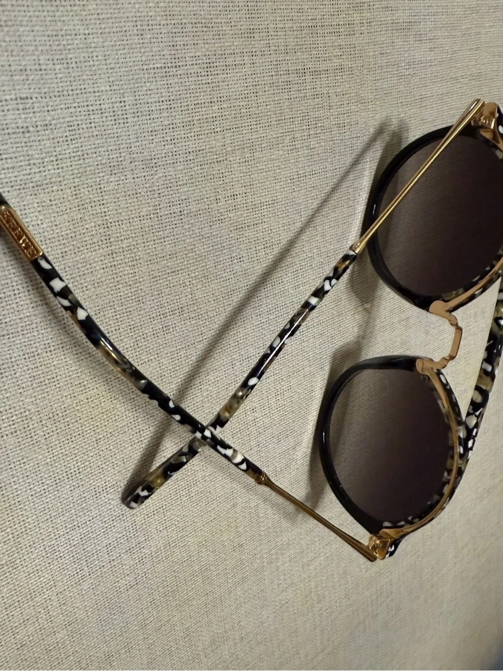 KREWE Black & White Tortoise Round Sunglasses with Gold Bridge includes case